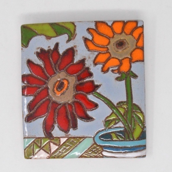 Margy Jean Balwierz Handmade Stonewear Flower Tile - Picture 1 of 6